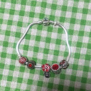 Silver and Red Charm Bracelet